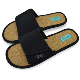 ReUseMe Slippers mit Klettverschluss und Kork Innensole, M, schwarz